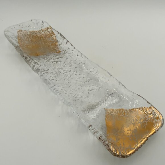Handmade Other - Handmade Unique Texture 16" Gold Leaf Rectangular Glass Platter Made in Japan